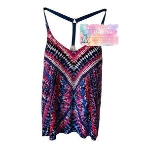 Aqua Green Womens XL Blue Pink Ikat Geometric T-Back Tankini Swim Top 4016010M01